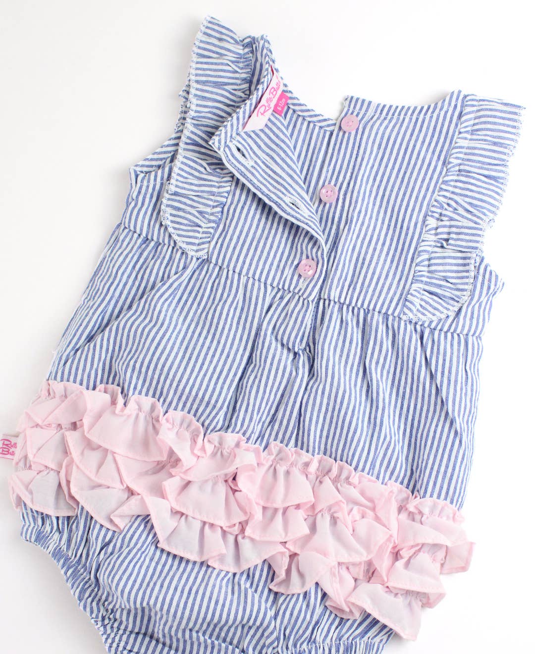Baby Girls Classic Blue Seersucker Classic Ruffle Bubble Romper