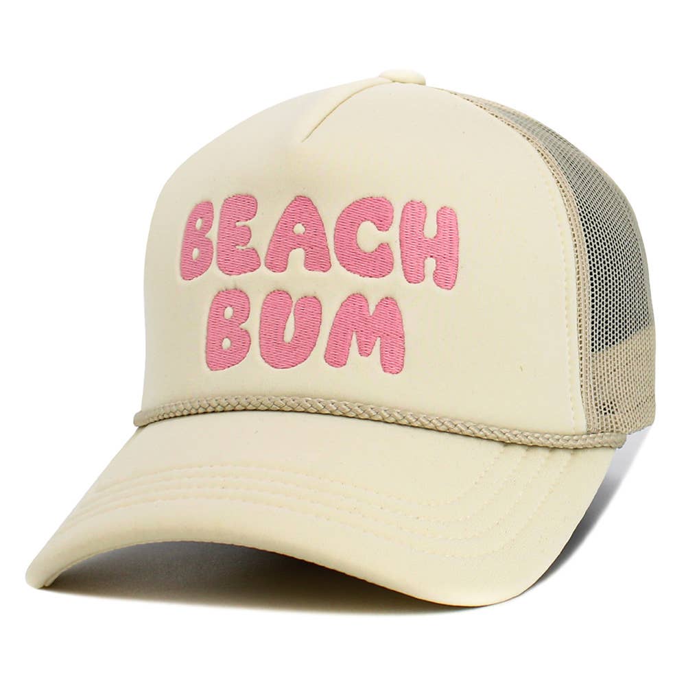 BEACH BUM Message Embroidered Mesh Back Trucker Hat