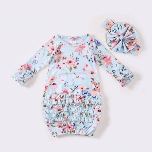 Floral Snuggle Bunny Baby Gown