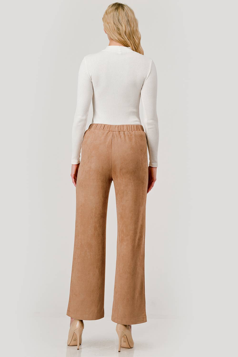 Mbp 1004 Suede Feel Pull on Front Pocket Stretch Pants Camel