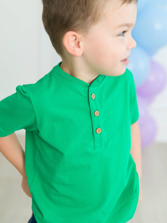 Boys Green Short Sleeve Henley Tee