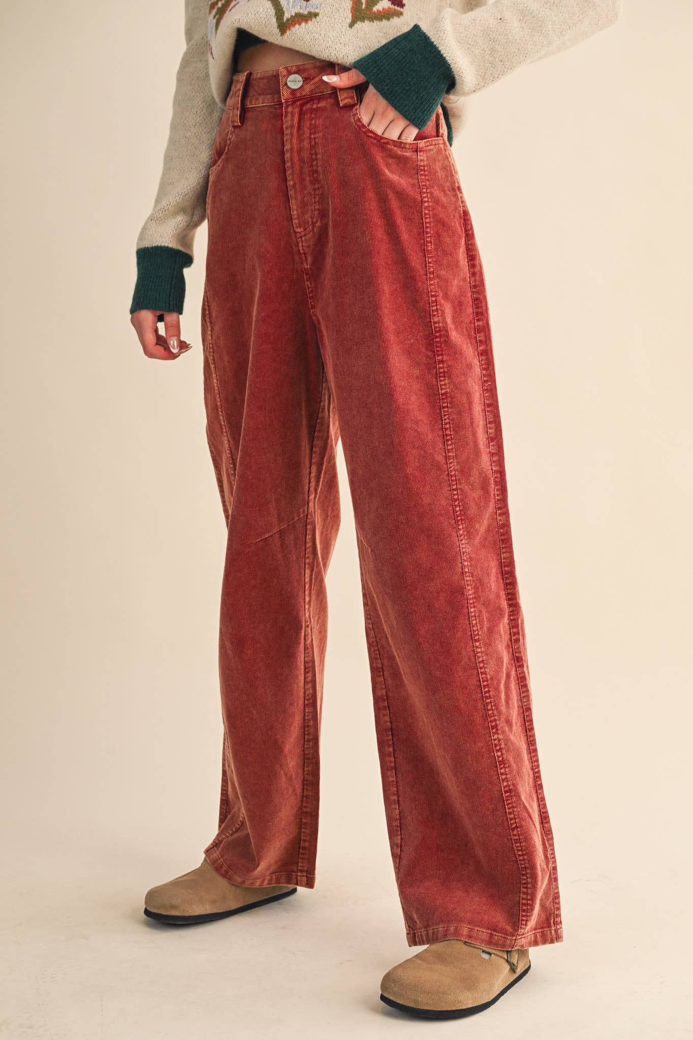 CORDUROY HIGH WAIST WIDE LEG PANTS MP4263