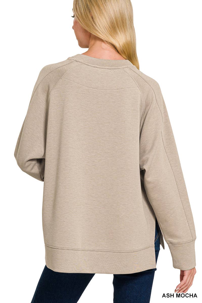 Scuba Round Neck Pullover With Side Slits