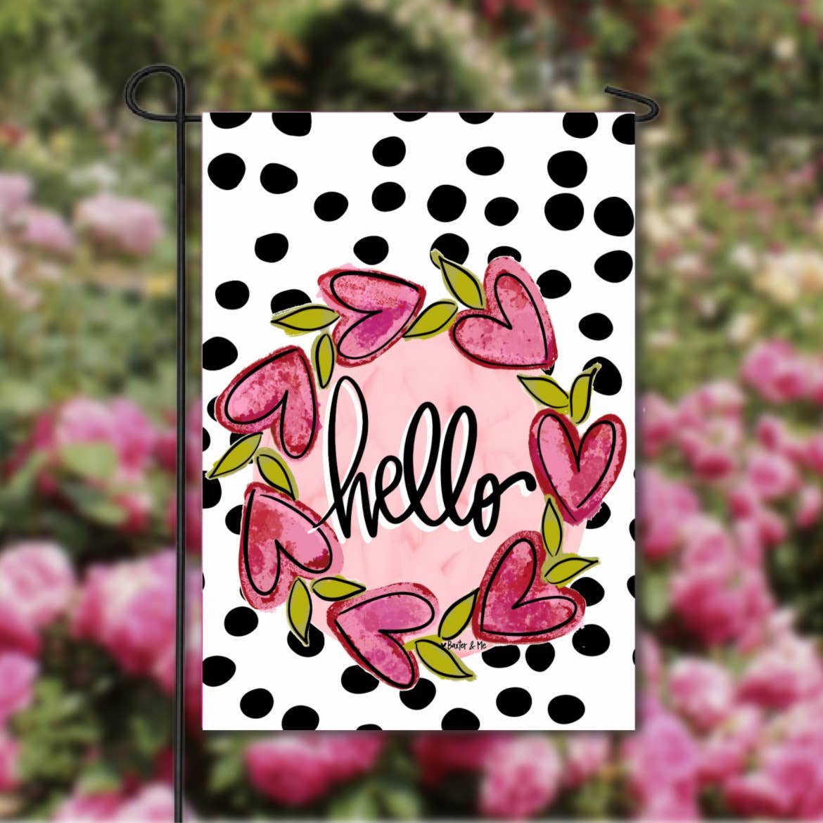 Hello Heart Vine Wreath White Garden Flag