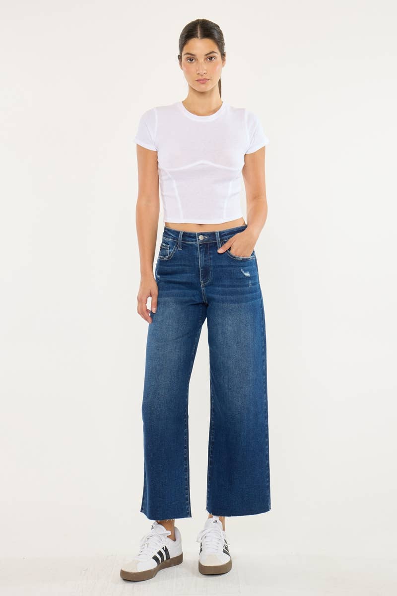 OPEN PACK CRATER HIGH RISE CROP WIDE LEG JEANS-KC20108D