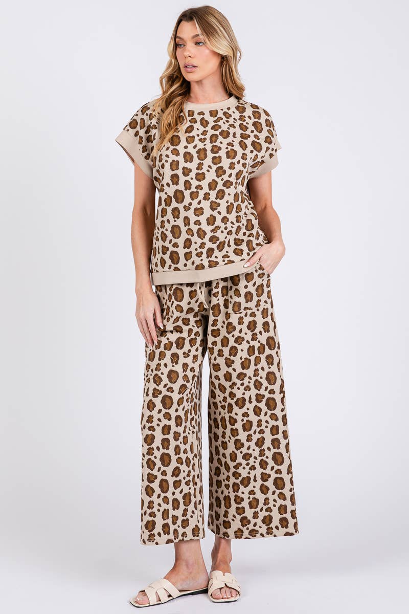 LEOPARD PRINT SCUBA TOP AND PANTS SETS