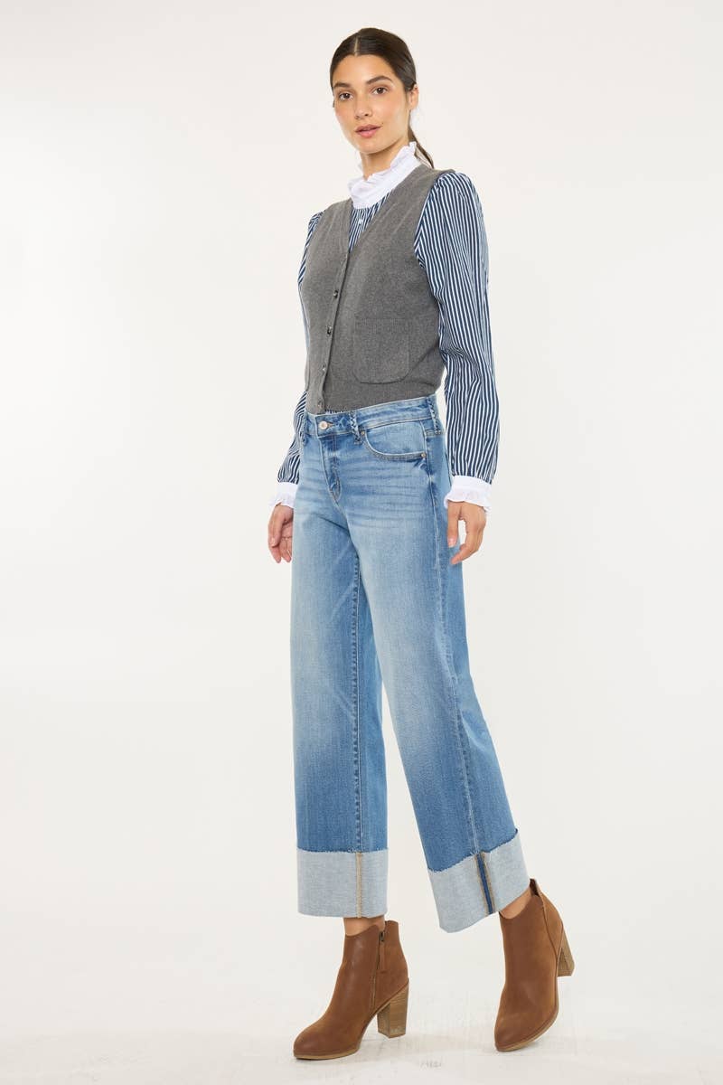 MID RISE CROP WIDE LEG JEANS-KC9450M