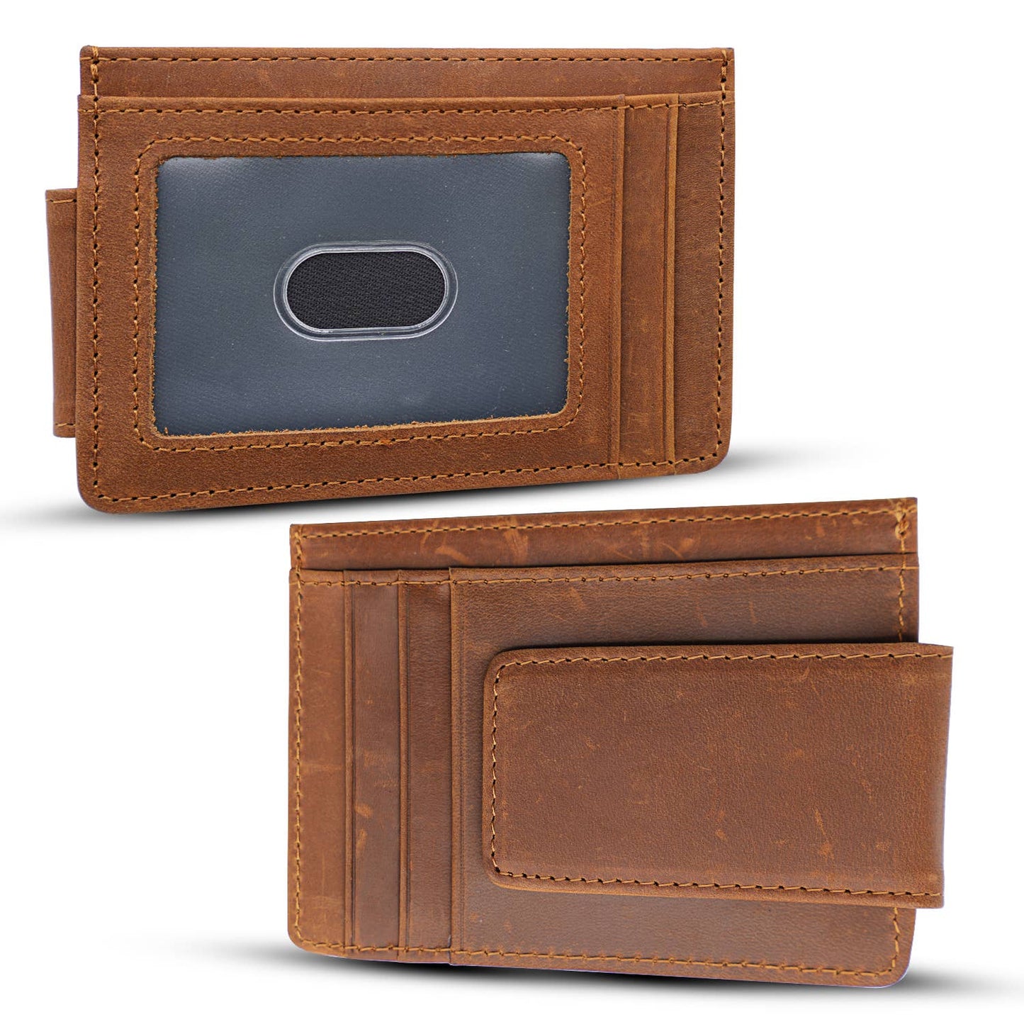 Personalized Leather Wallet with Magnet Clip