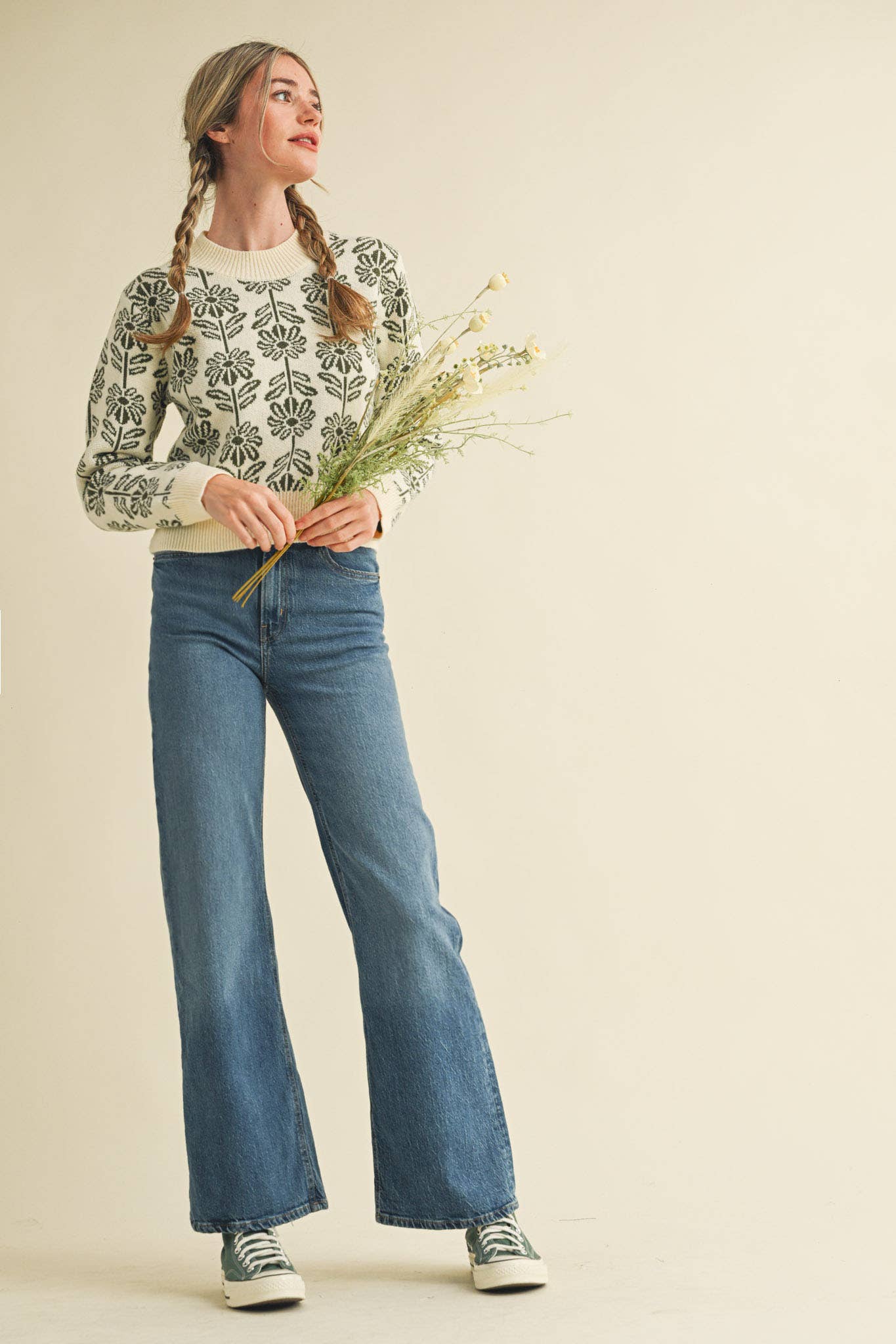 FLORAL PATTERN KNIT SWEATER MSW1336