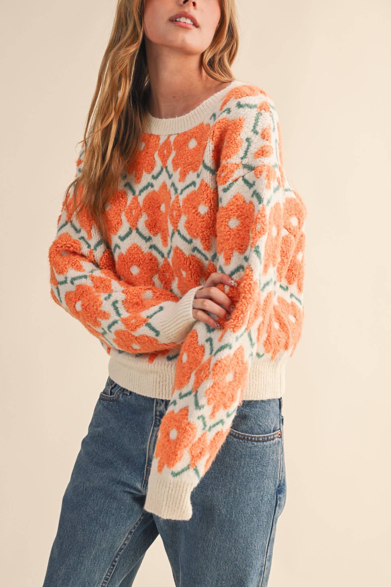 FUZZY TEXTURE FLORAL SWEATER MSW11198