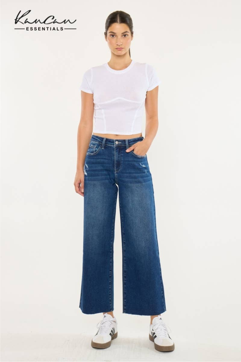 OPEN PACK CRATER HIGH RISE CROP WIDE LEG JEANS-KC20108D