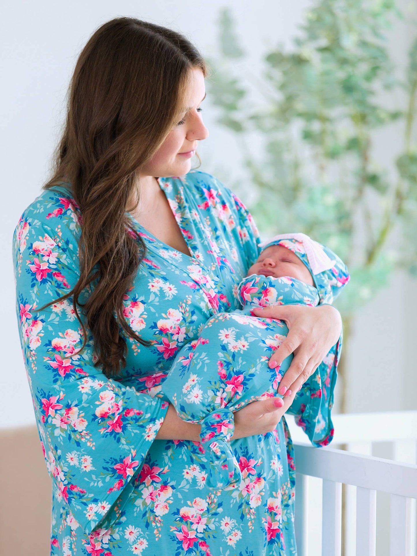 Baby Girls Fancy Me Floral Bamboo Viscose Ruffle Knotted Sleep Gown & Hat Set