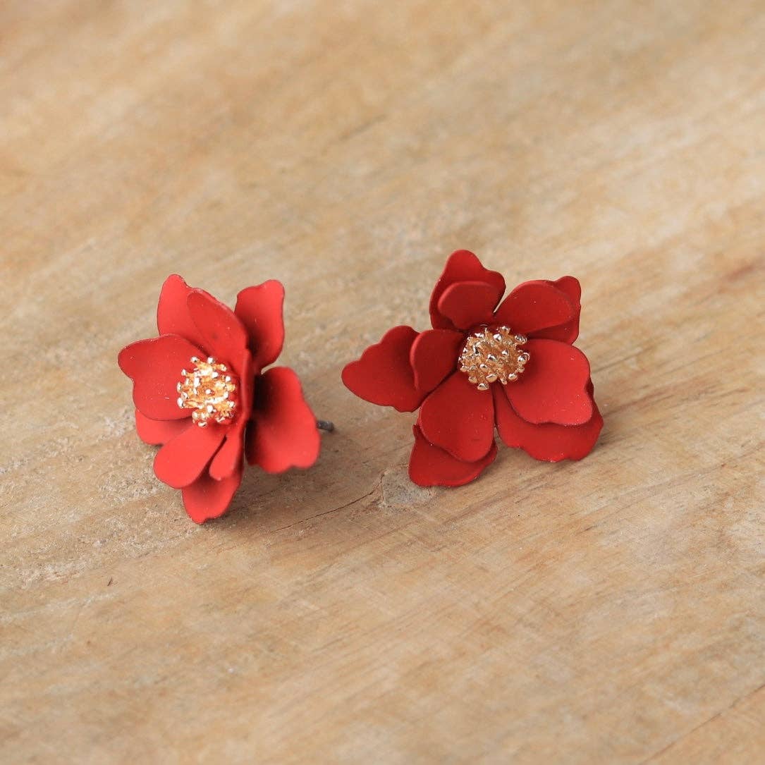 Red Petal Stud Earrings | Flower Stud Earring