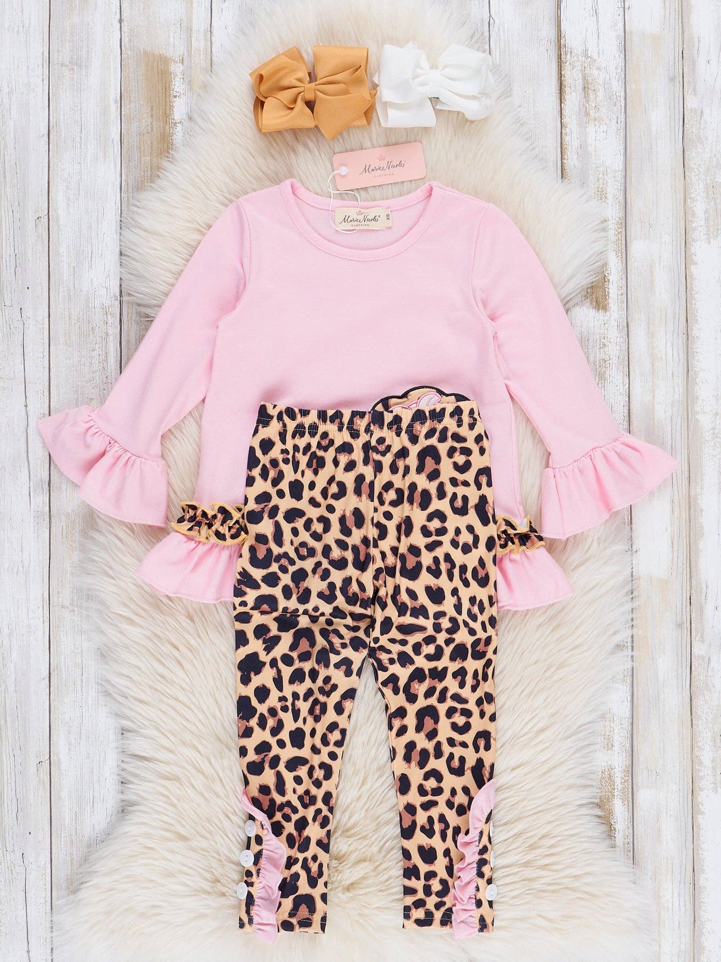 Pink Leopard Turkey Ruffle Outfit
