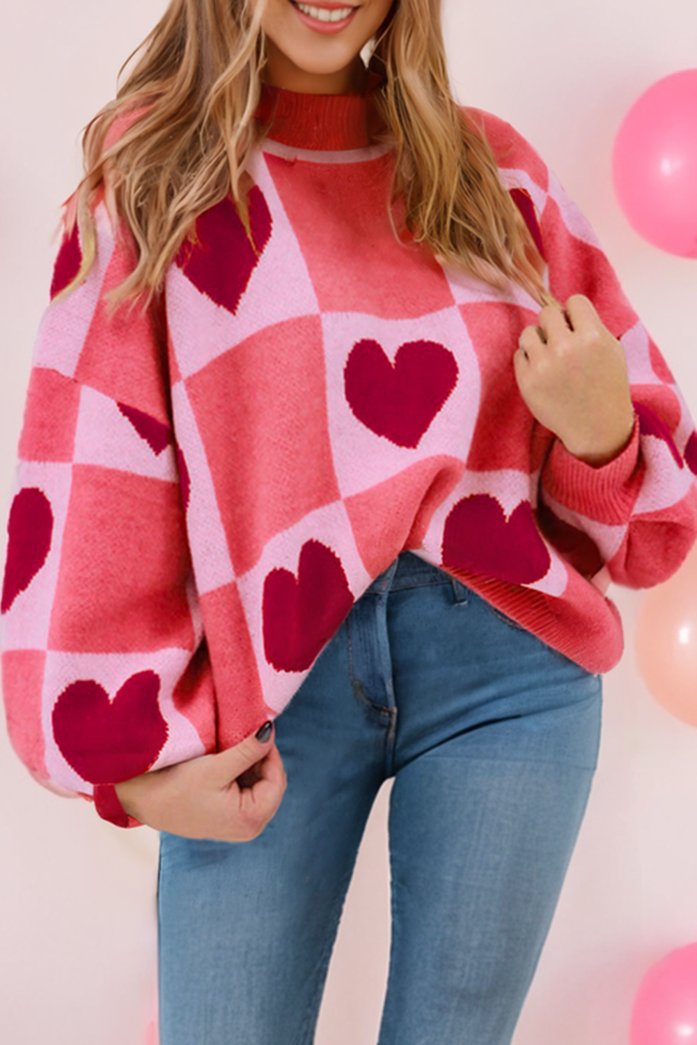 LDC  Love Heart Block Mock Neck Valentine Sweater| S-4X