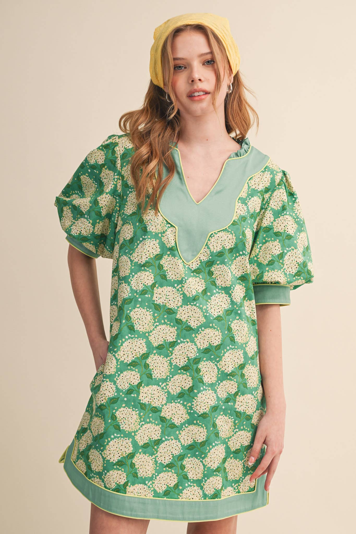 FLORAL PRINT PUFF SLEEVE A-LINE MINI DRESS MDR4855