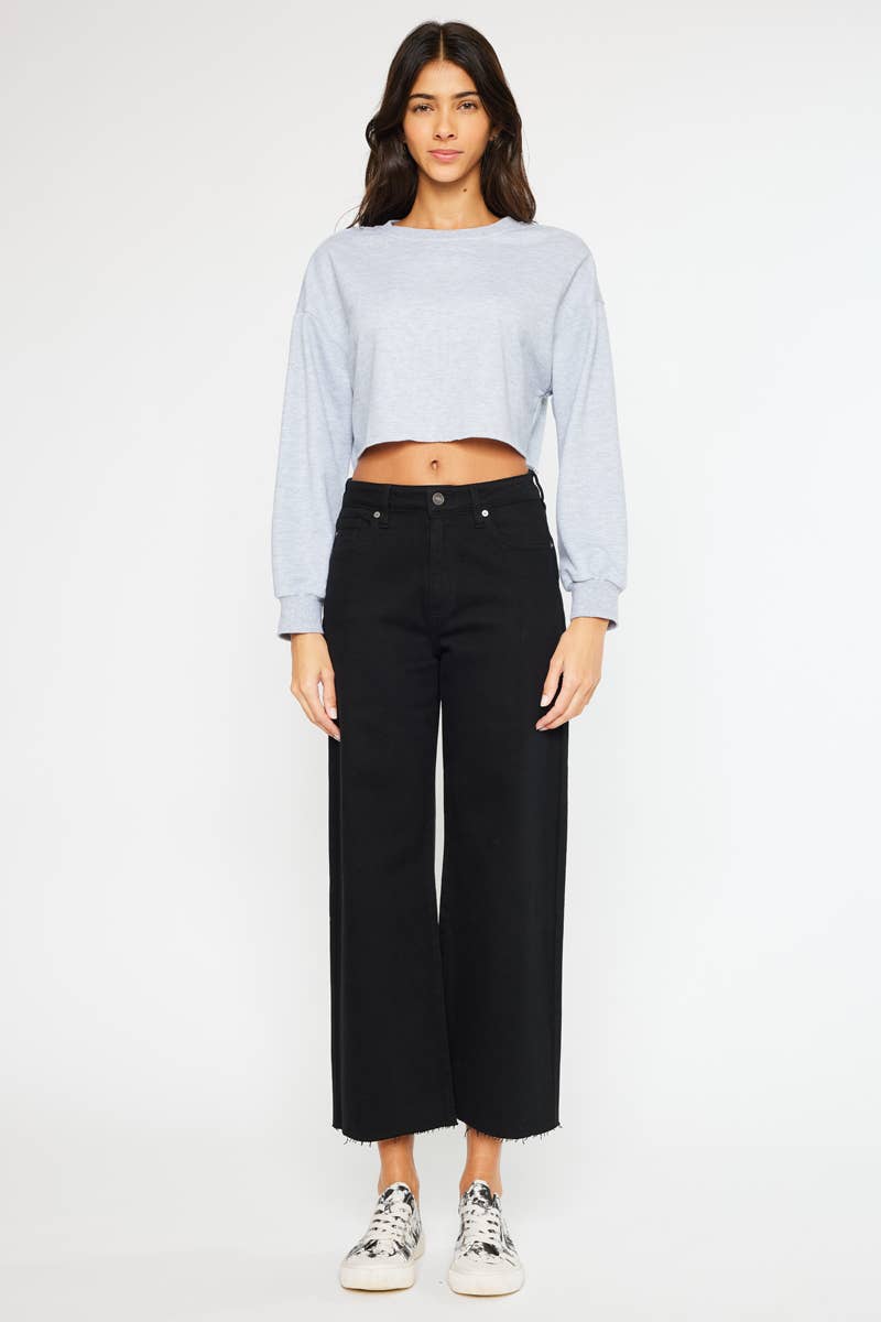 OPEN PACK HIGH RISE CROP WIDE LEG JEANS-KC7457BK