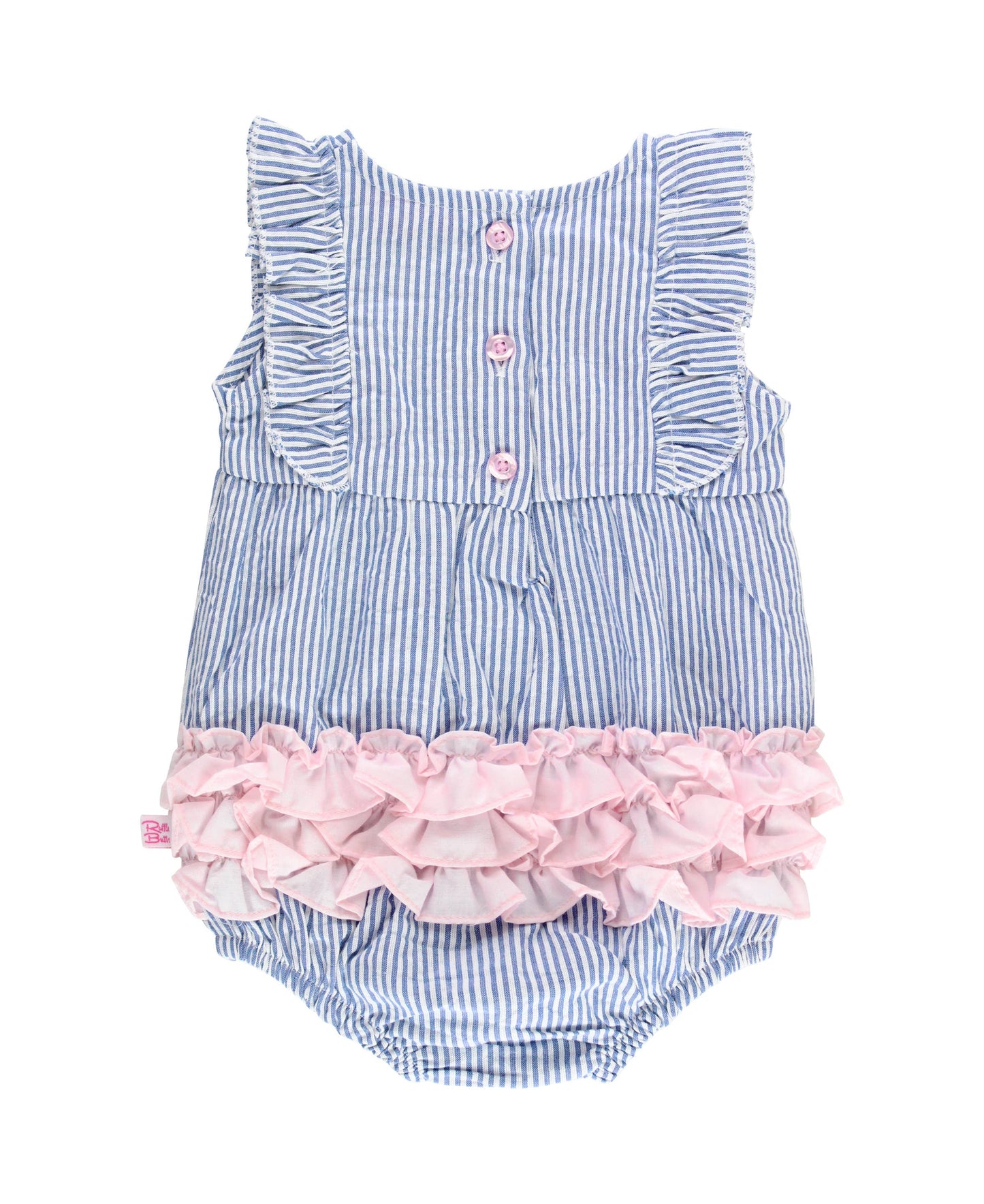 Baby Girls Classic Blue Seersucker Classic Ruffle Bubble Romper