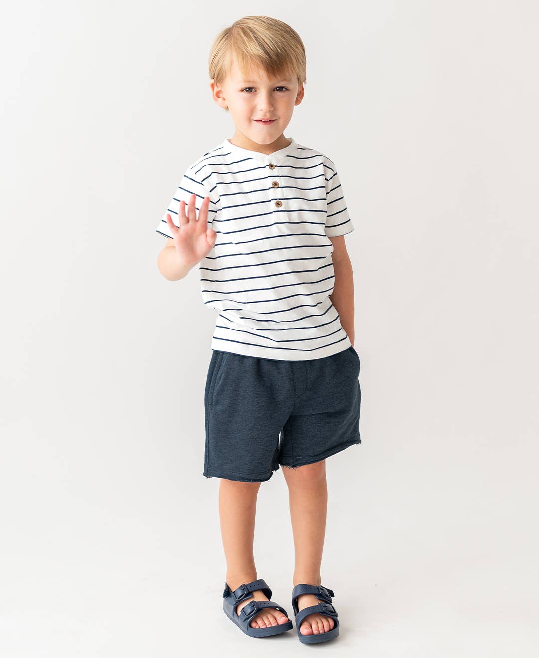 Boys White & Navy Stripe Short Sleeve Henley