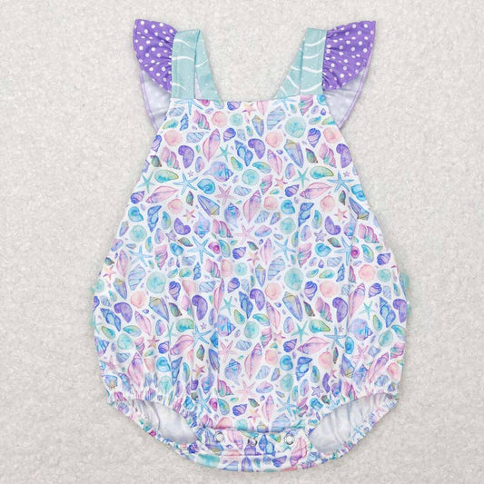 Baby Infant Girls Summer Sea Shell Ruffle Rompers