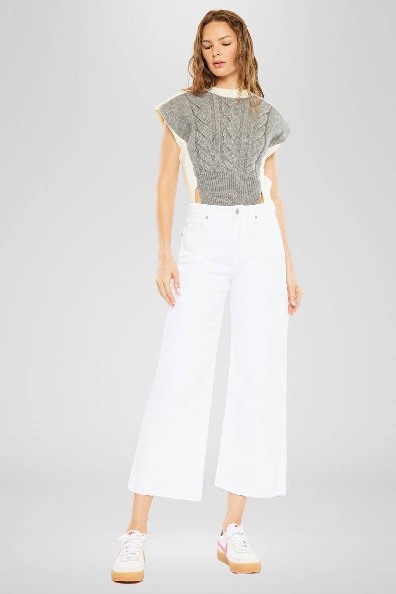 OPEN PACK HIGH RISE CROP WIDE LEG JEANS-KC7457WT