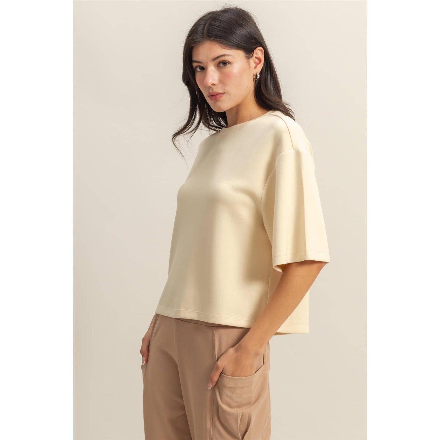 Double Knit Drop Shoulder Everyday Basic Top