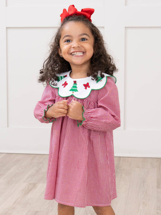 Festive Bow & Tree Cotton Dress