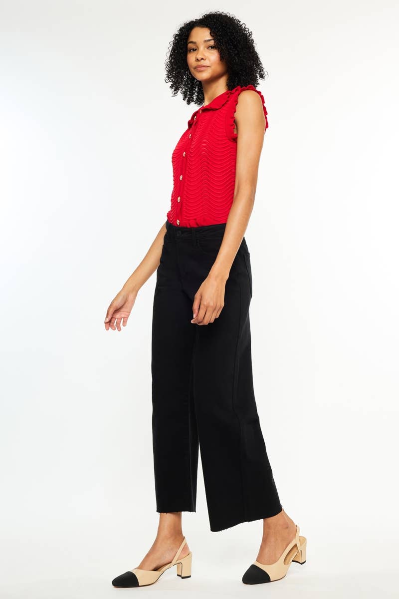 OPEN PACK HIGH RISE CROP WIDE LEG JEANS-KC7457BK