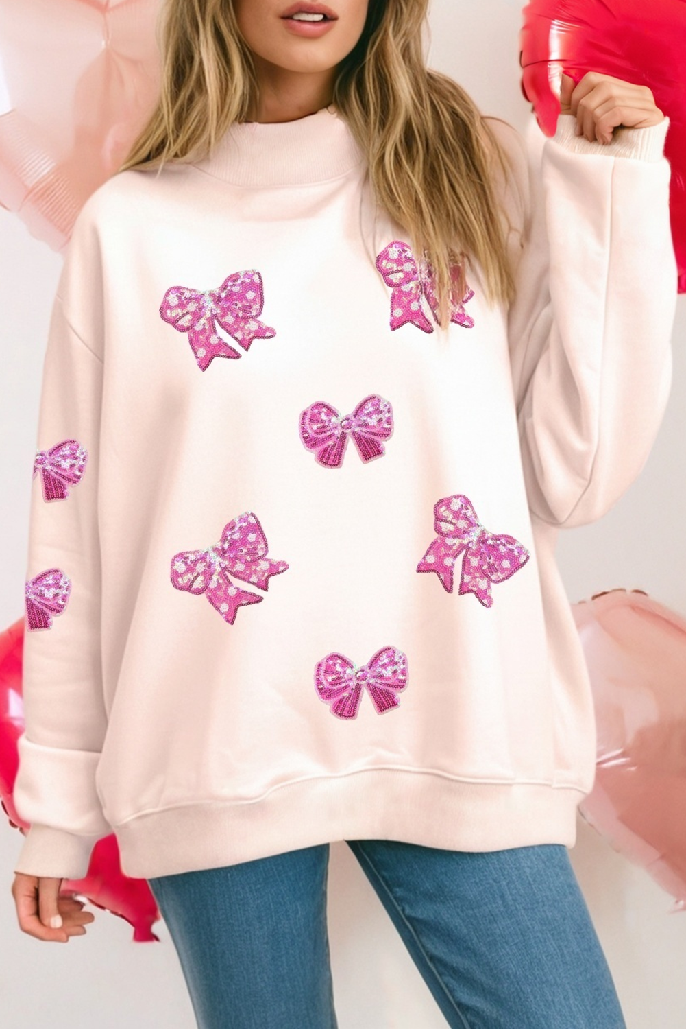 LDC Embroidered Mock Neck Valentines Day Sweatshirt