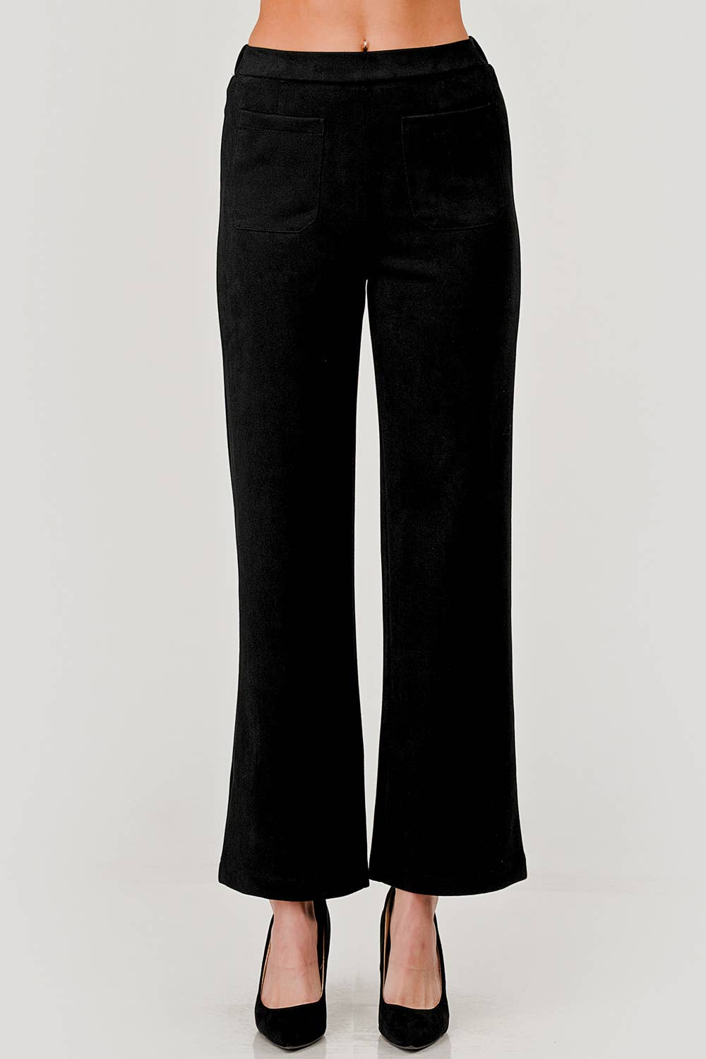 Mbp 1004 Suede Feel Pull on Front Pocket Stretch Pants Black