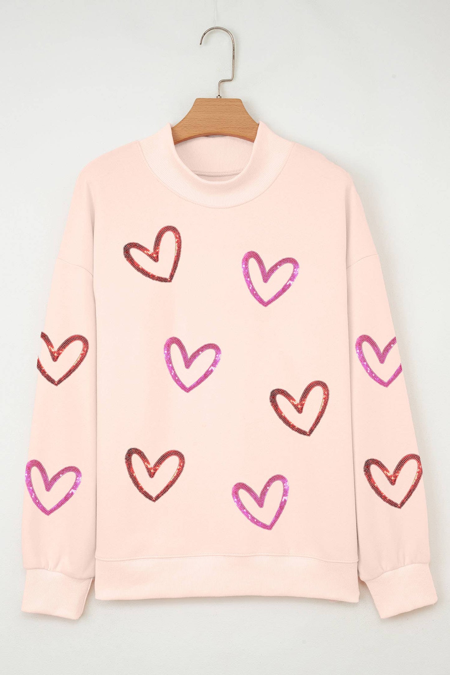 LDC Sequin Heart Valentines Day Mock Neck Sweatshirt