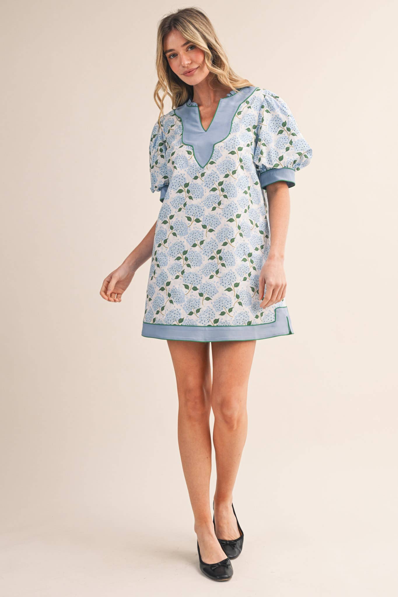 FLORAL PRINT PUFF SLEEVE A-LINE MINI DRESS MDR4855