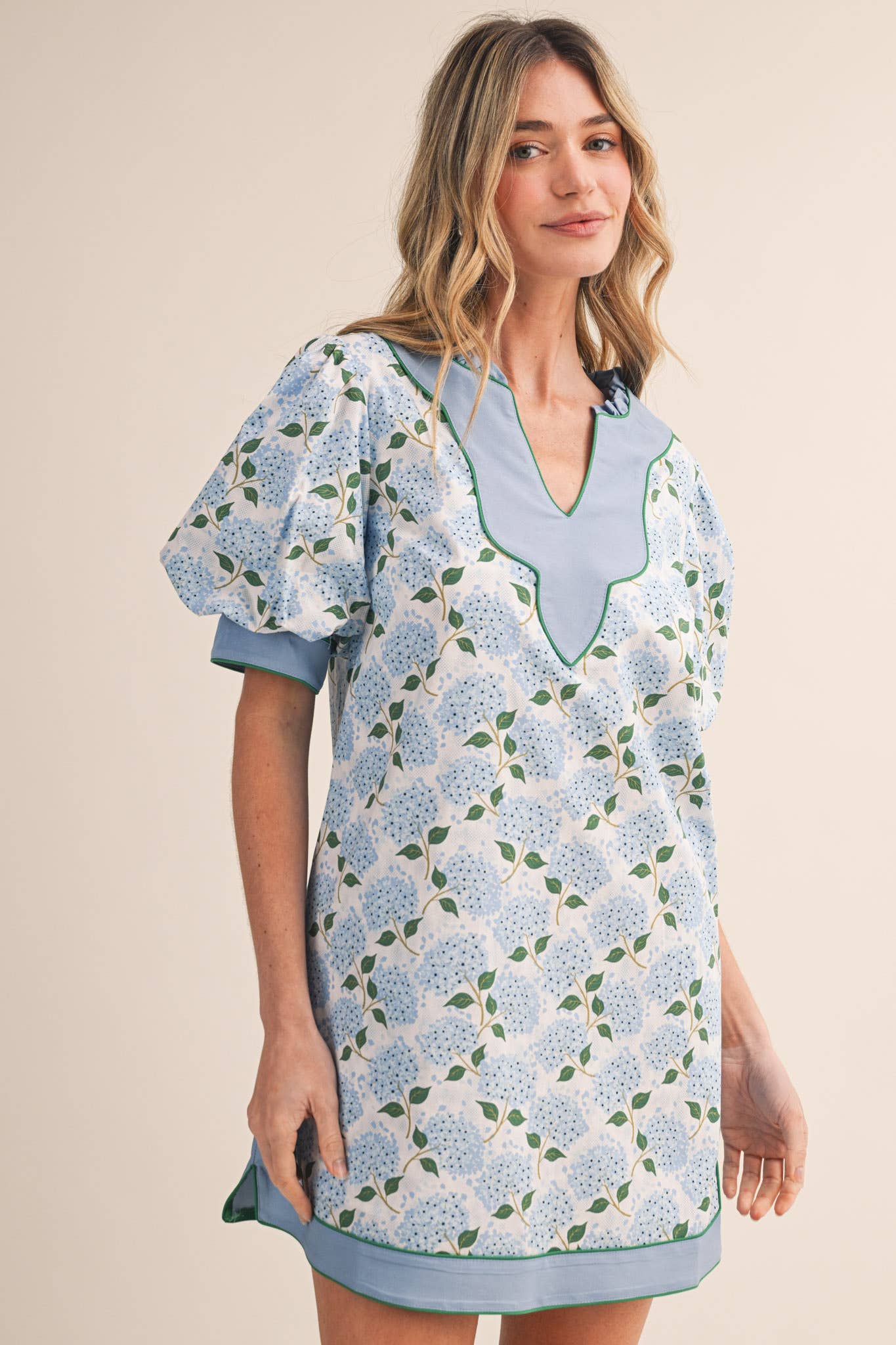 FLORAL PRINT PUFF SLEEVE A-LINE MINI DRESS MDR4855