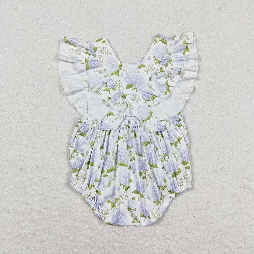 Baby Infant Girls Blue Flowers Ruffle Rompers