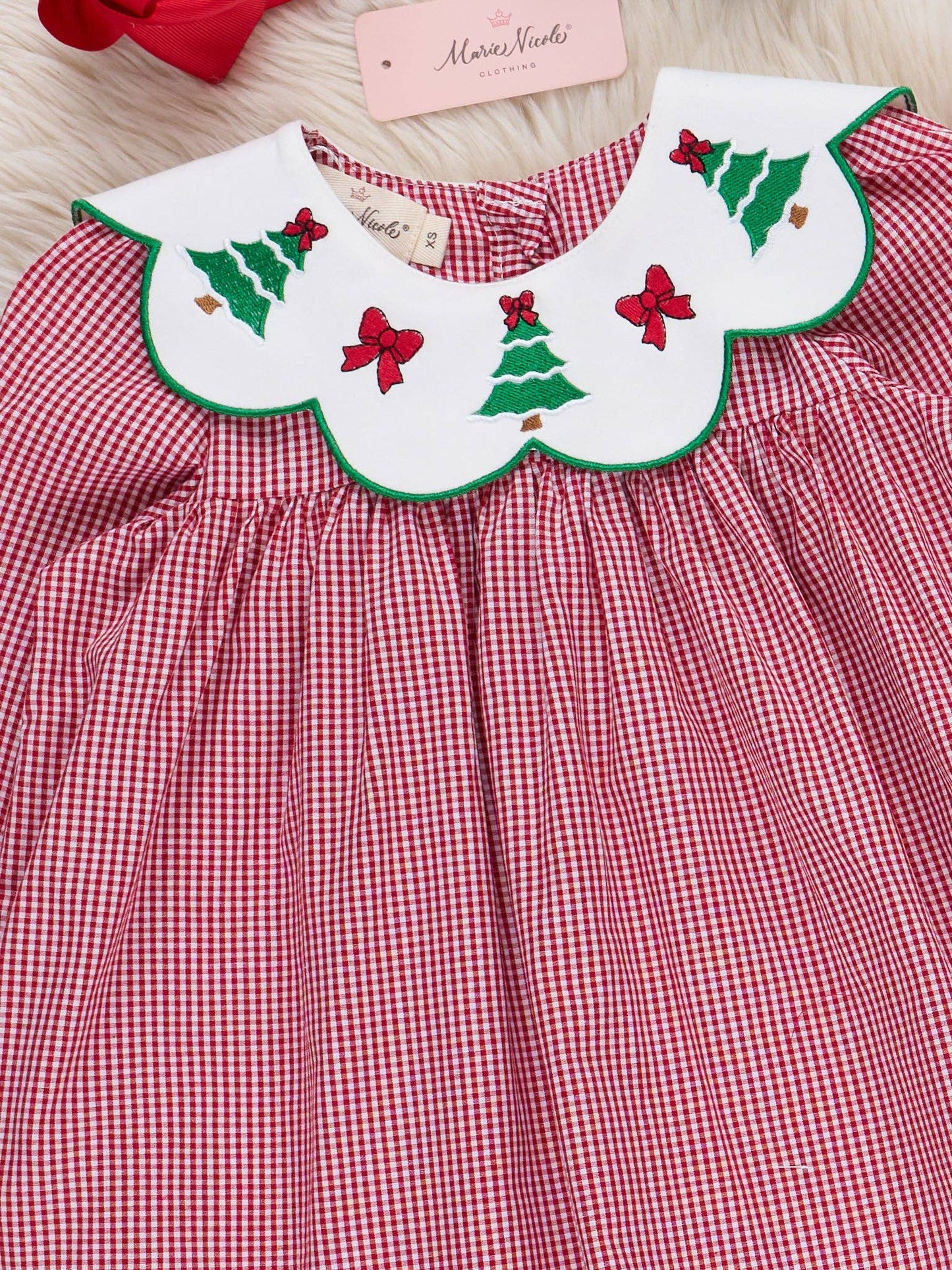 Festive Bow & Tree Cotton Dress