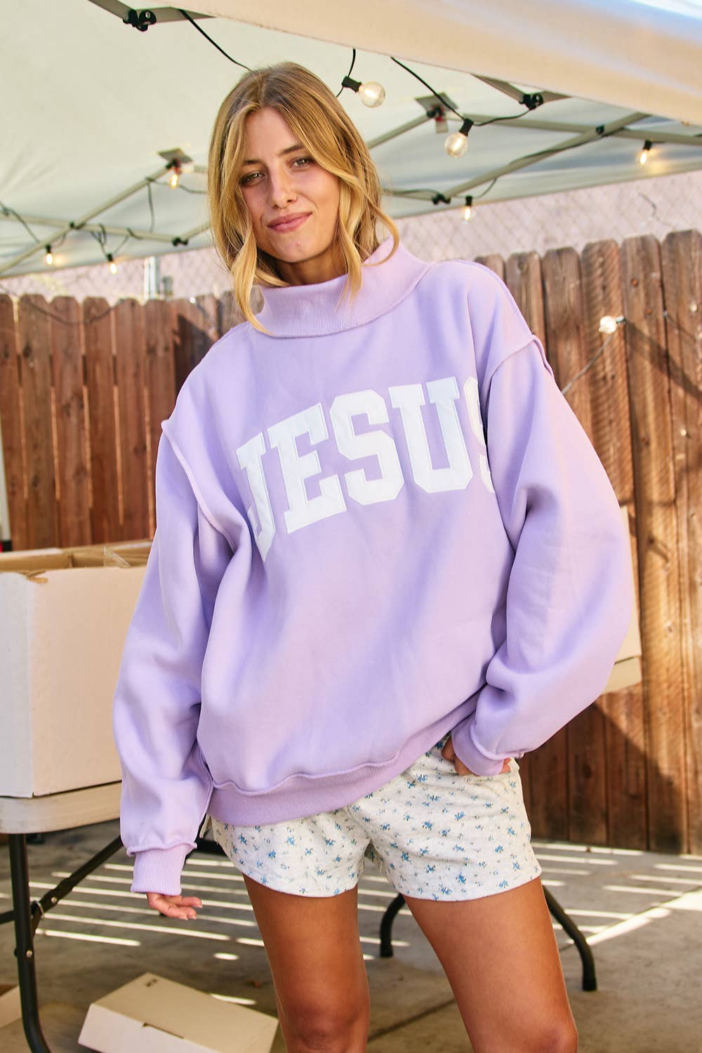 IT2594E-JESUS  'JESUS' Embroidered Mock Neck Sweatshirt