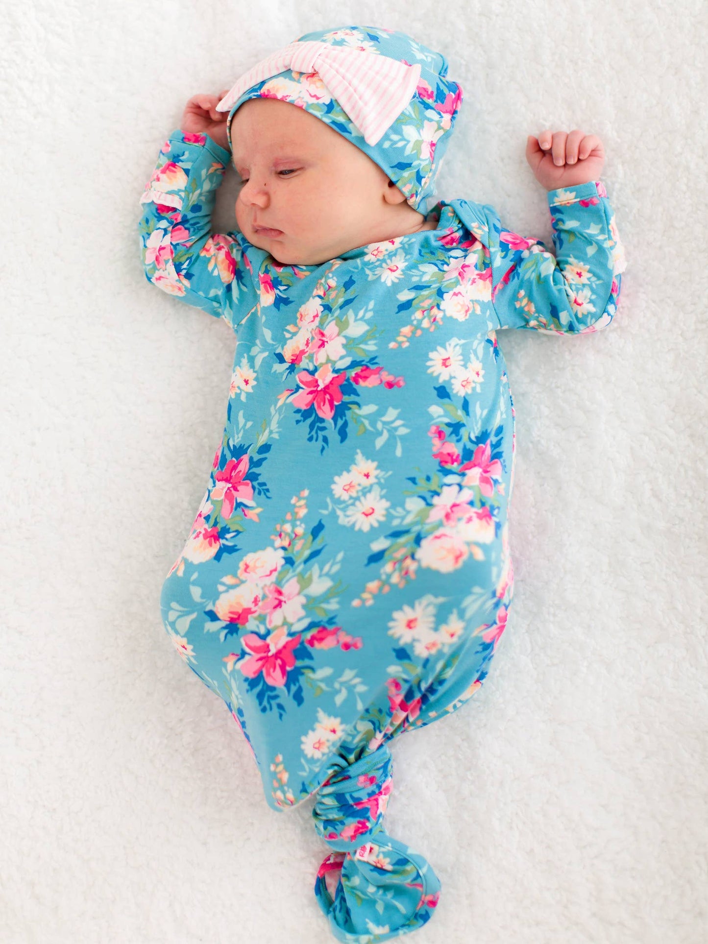 Baby Girls Fancy Me Floral Bamboo Viscose Ruffle Knotted Sleep Gown & Hat Set