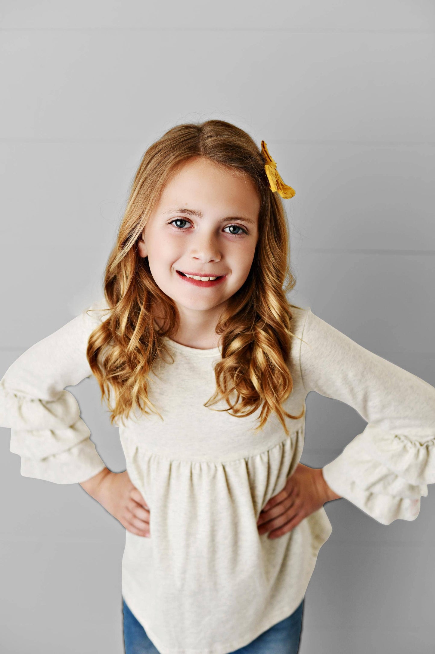 Kids Cream Ecru 3 Ruffle Sleeve Blouse Fall Winter Shirt