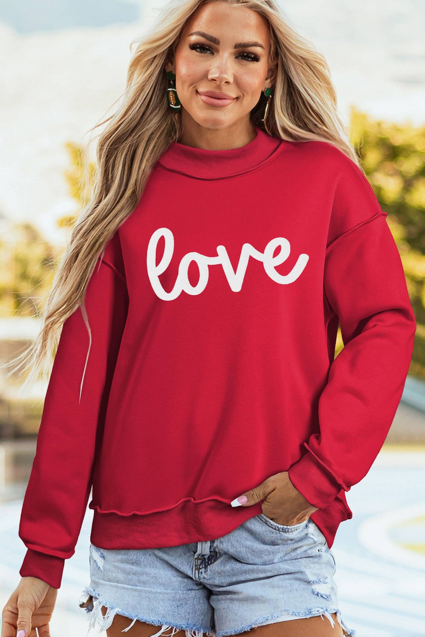 Reversible Valentine Drop Shoulder Mock Neck Sweatshirt