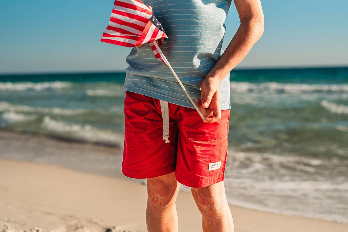 Boys Red Drawstring Shorts, Pockets, Above the knee
