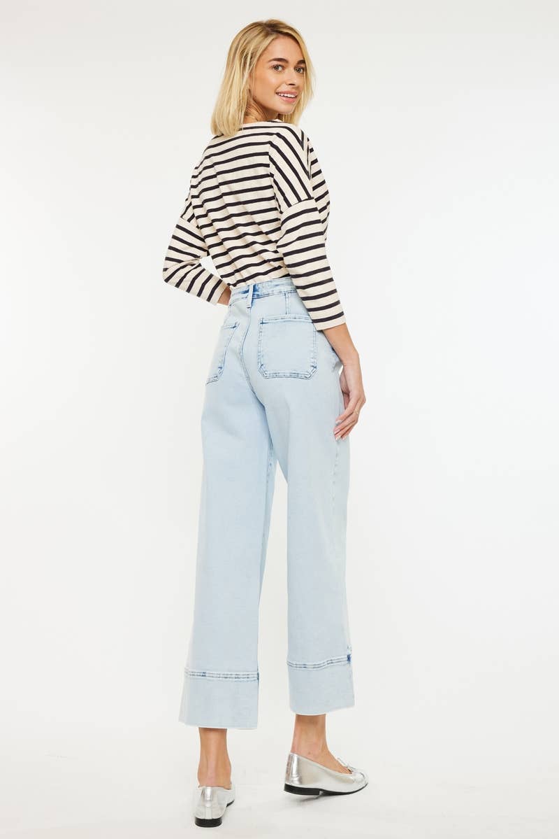 OPEN PACK HIGH RISE CROPPED WIDE LEG JEANS-KC20085L