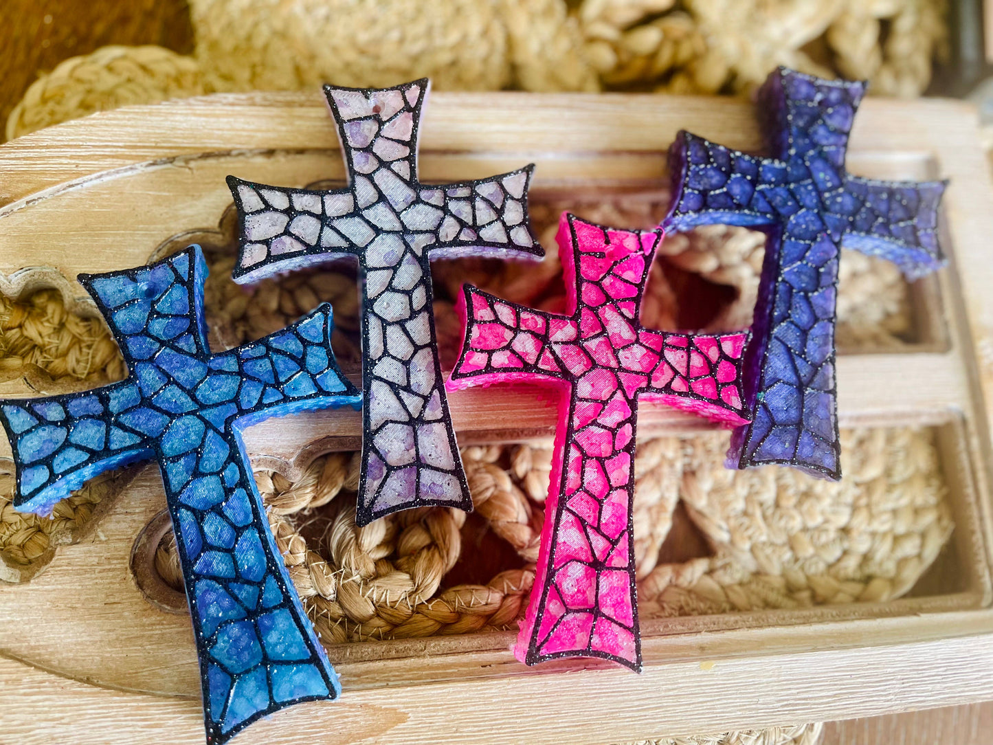 Stained Glass Cross Car Freshie 