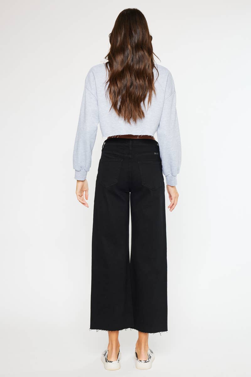 OPEN PACK HIGH RISE CROP WIDE LEG JEANS-KC7457BK