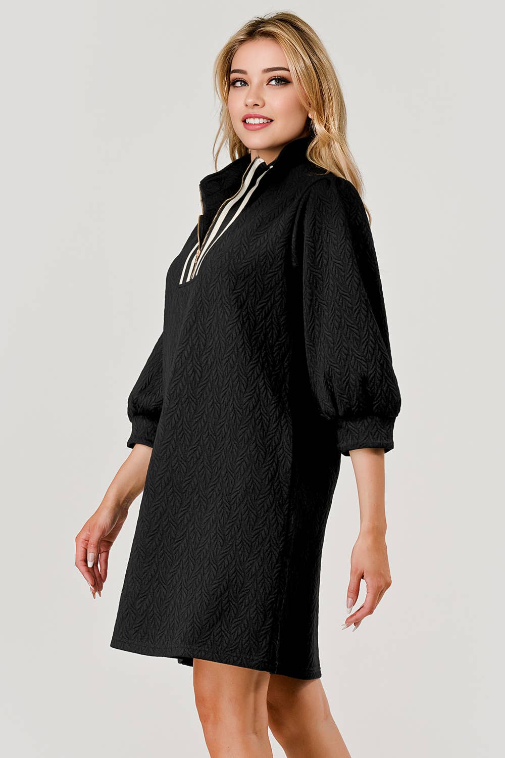 Mandy Textured fabric Zipper Dress Black