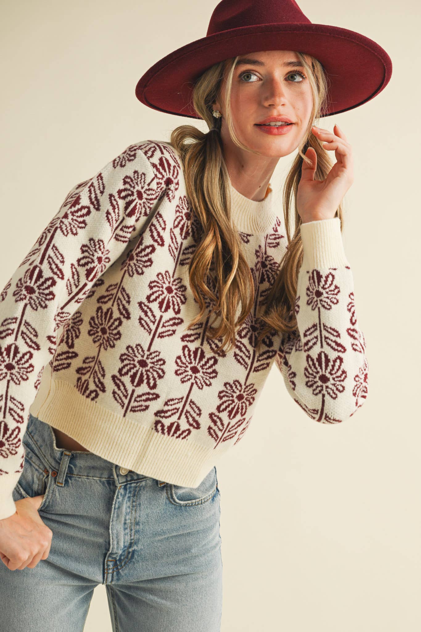 FLORAL PATTERN KNIT SWEATER MSW1336