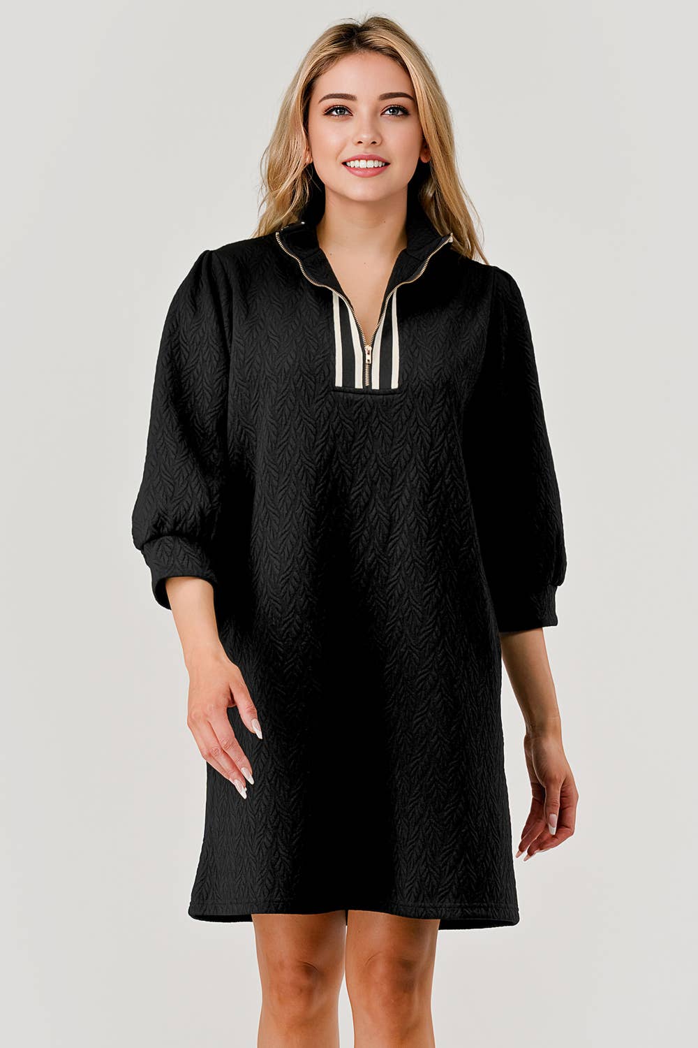 Mandy Textured fabric Zipper Dress Black