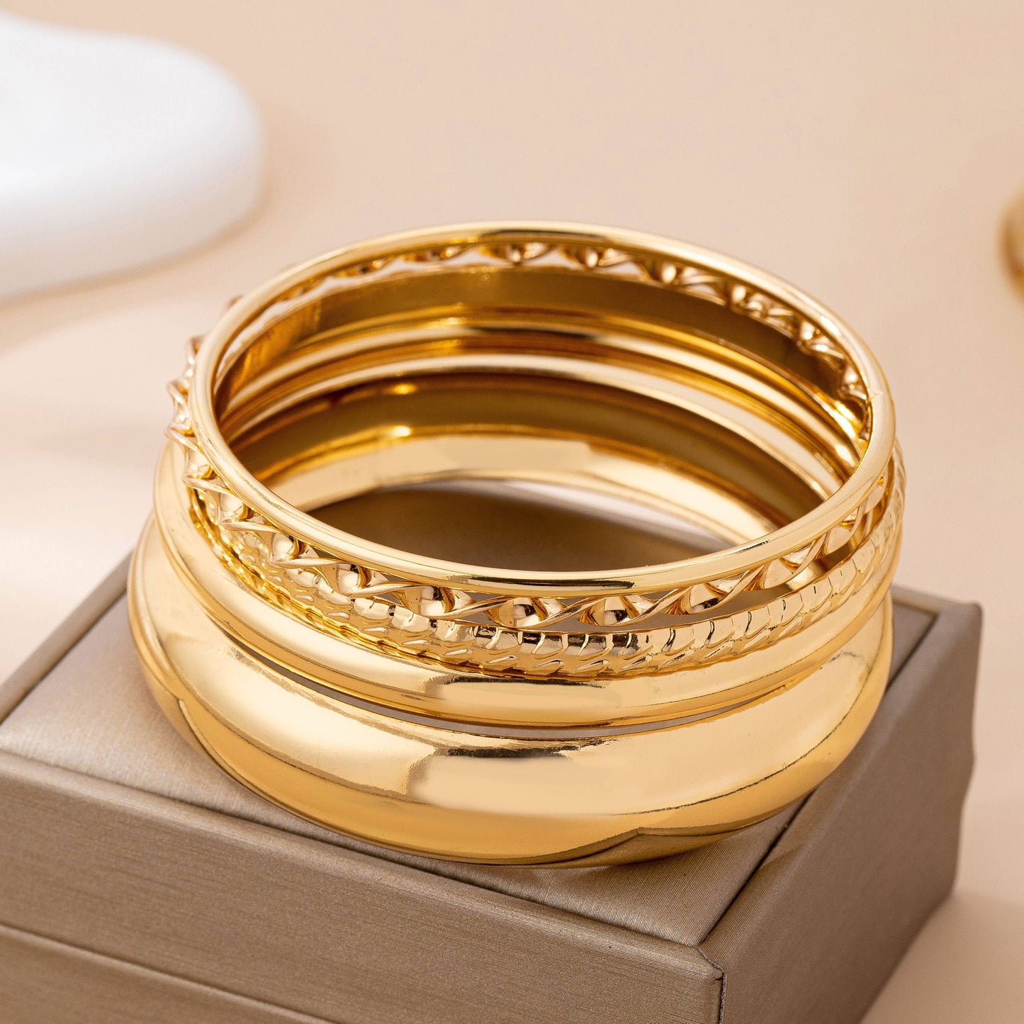 Gold Textured Bangle Stack Set | 80B1601