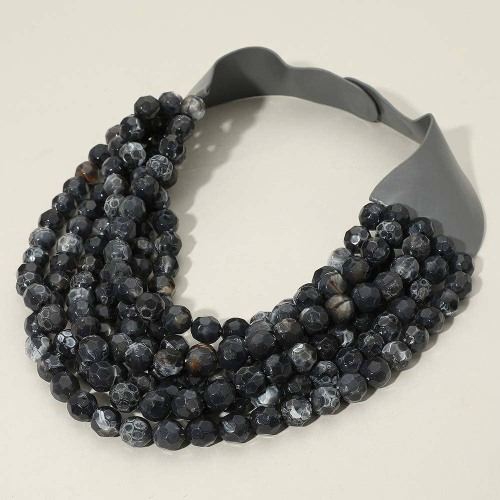 Chunky Bead Triple Layered Faux Leather Magnetic Necklace