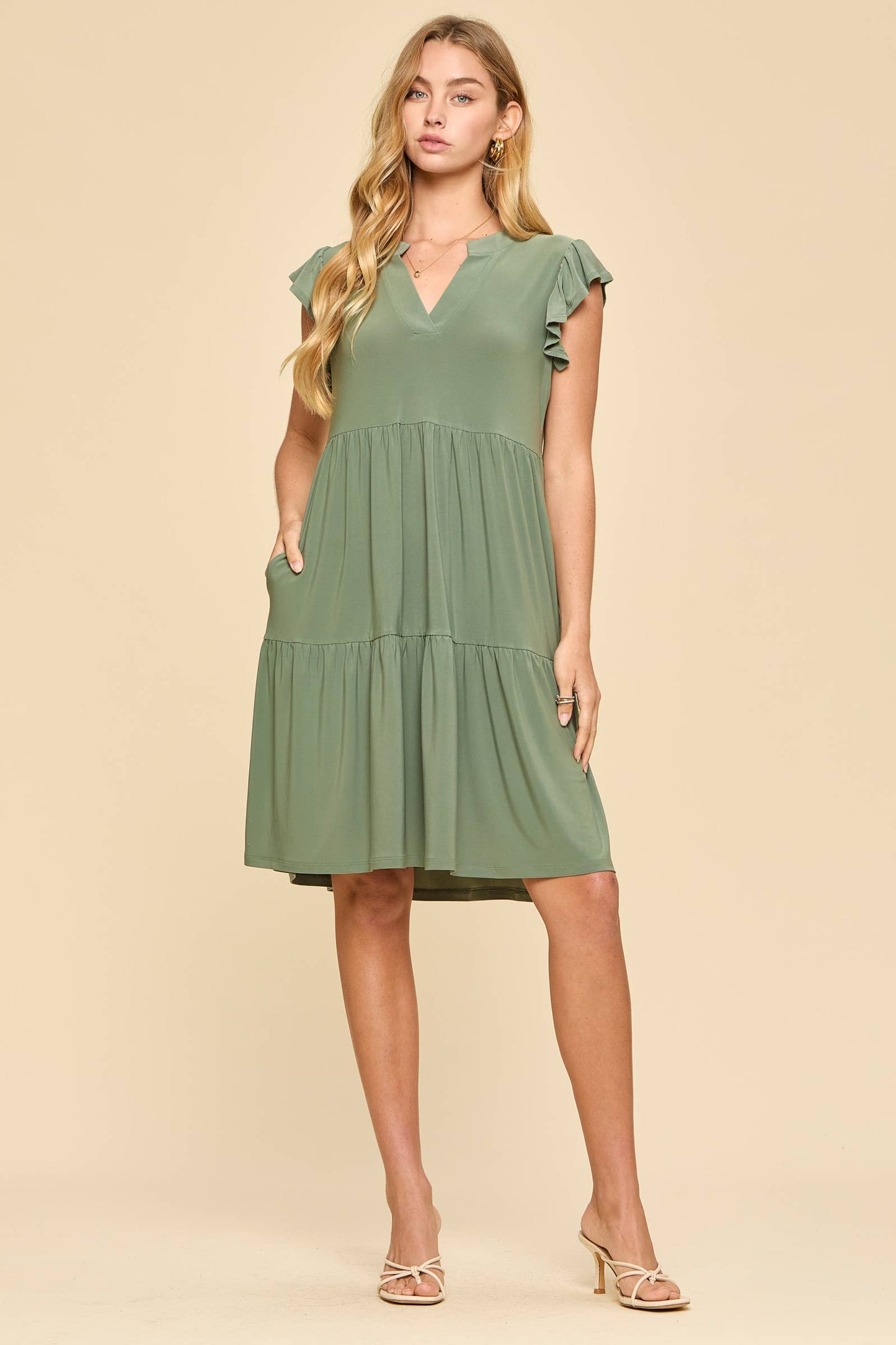 Flutter Sleeve Tiered Forever Dress