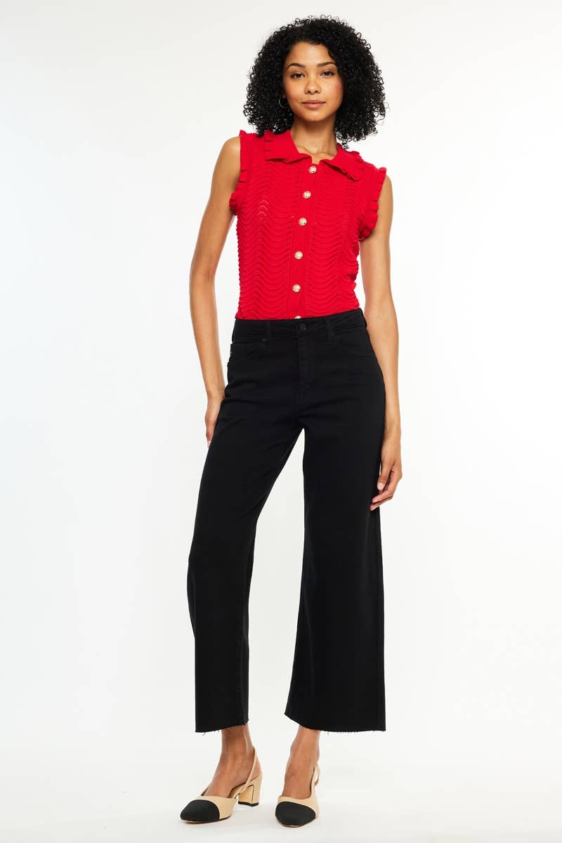 OPEN PACK HIGH RISE CROP WIDE LEG JEANS-KC7457BK